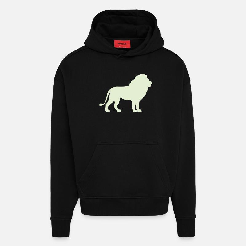 Lion Silhouette Vert Pastel - Sweat à capuche bio épais oversize fabriqué en UE - SOLID BLACK