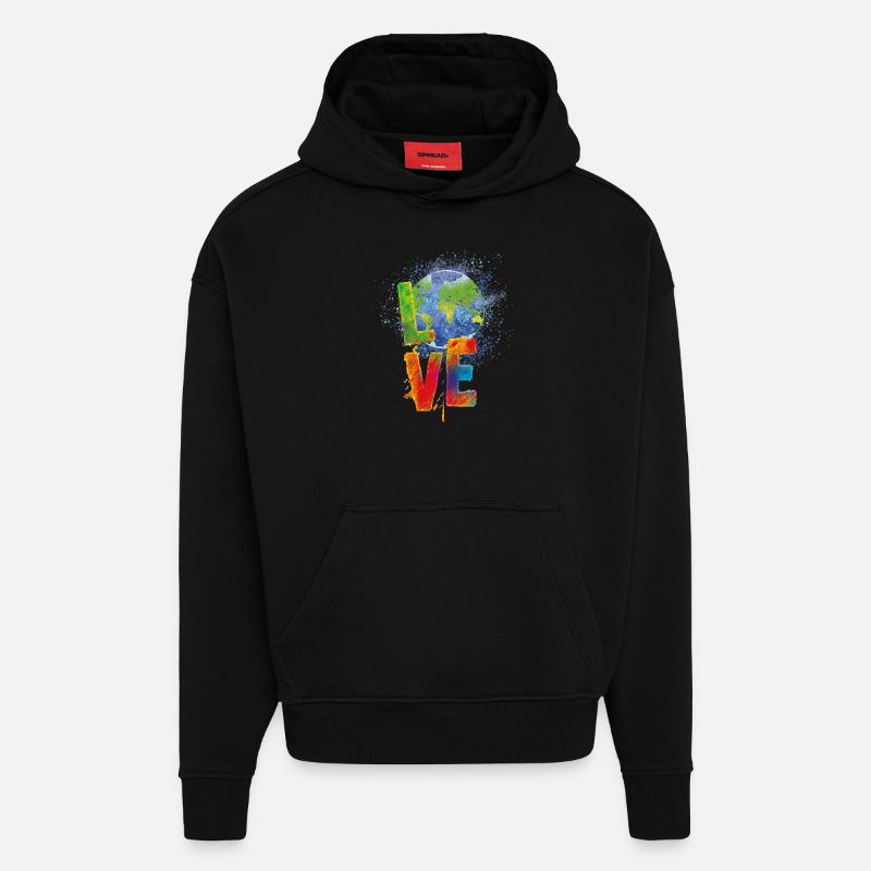 J’aime ma planète ! - Sweat à capuche bio épais oversize fabriqué en UE - SOLID BLACK