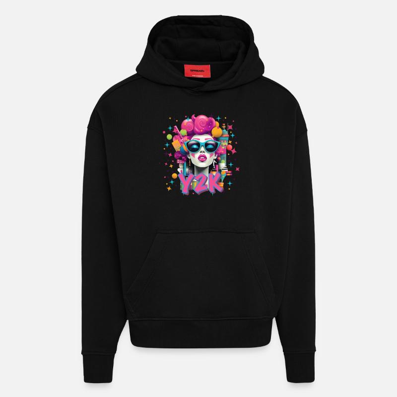 Y2K Néon rétro - Sweat à capuche bio épais oversize fabriqué en UE - SOLID BLACK