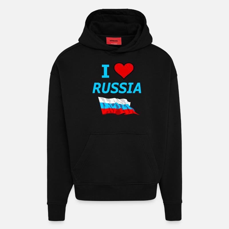 J'aime la Russie - Sweat à capuche bio épais oversize fabriqué en UE - SOLID BLACK