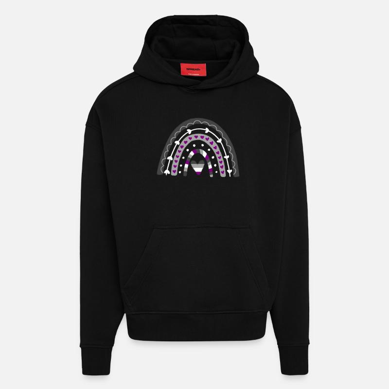 Fierté asexuée Boho Rainbow - Sweat à capuche bio épais oversize fabriqué en UE - SOLID BLACK