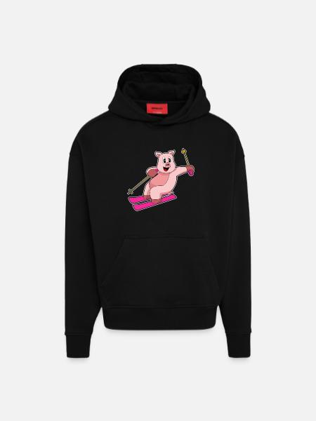 Pig Skier Ski - Sweat à capuche bio épais oversize fabriqué en UE - SOLID BLACK