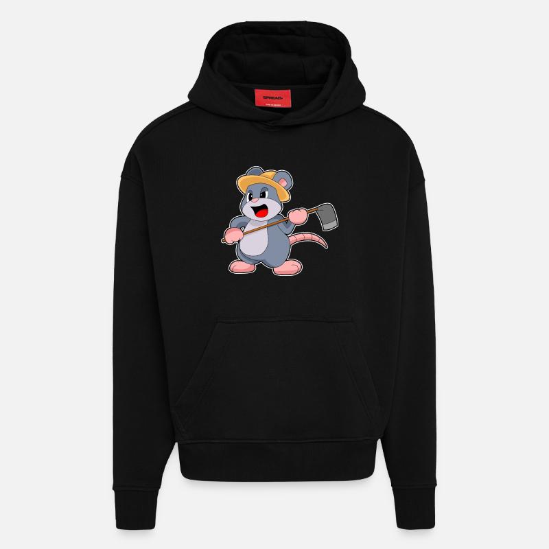 Râteau fermier souris - Sweat à capuche bio épais oversize fabriqué en UE - SOLID BLACK