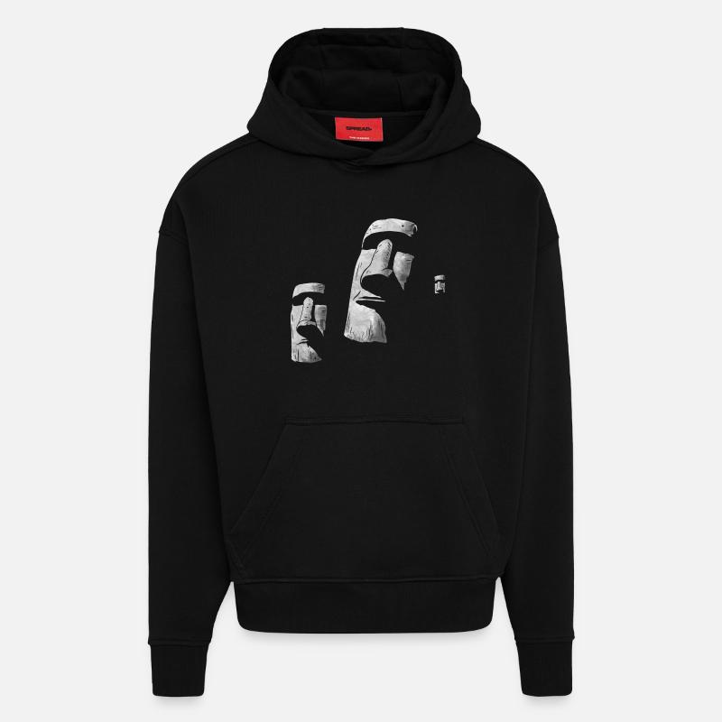 Moai Heads Easter Island Polynesia - Hoodie- made by SPREAD  - SOLID BLACK