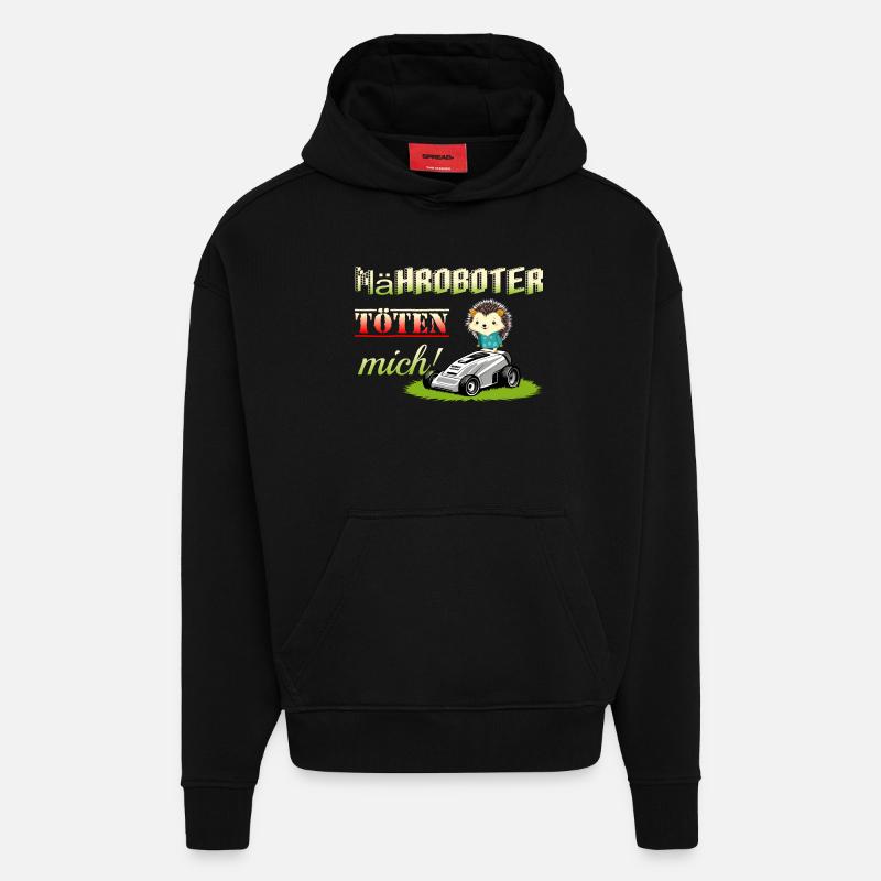 Robotic lawnmowers kill hedgehogs - Hoodie- made by SPREAD - SOLID BLACK