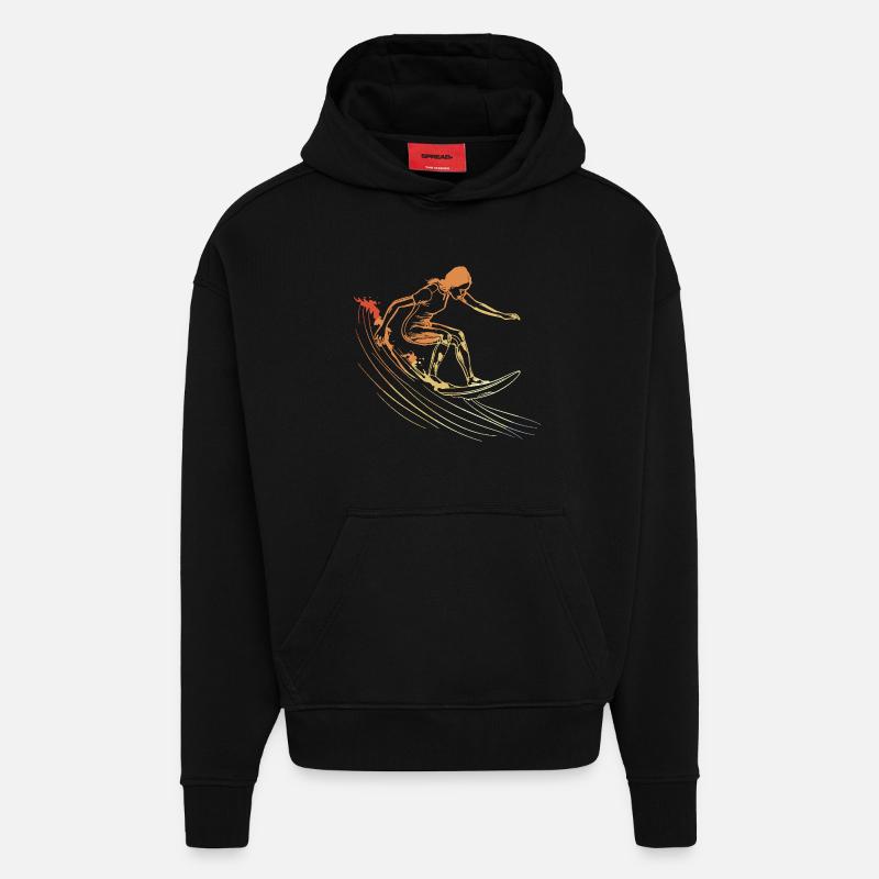 Dessin de fille surfeuse - Sweat à capuche bio épais oversize fabriqué en UE - SOLID BLACK