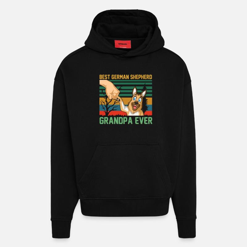 Berger Allemand Papi - Sweat à capuche bio épais oversize fabriqué en UE - SOLID BLACK