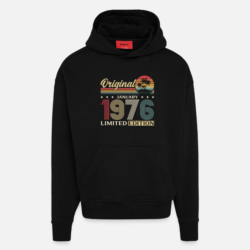 50e anniversaire Original janvier 1976 - Sweat à capuche bio épais oversize fabriqué en UE - SOLID BLACK