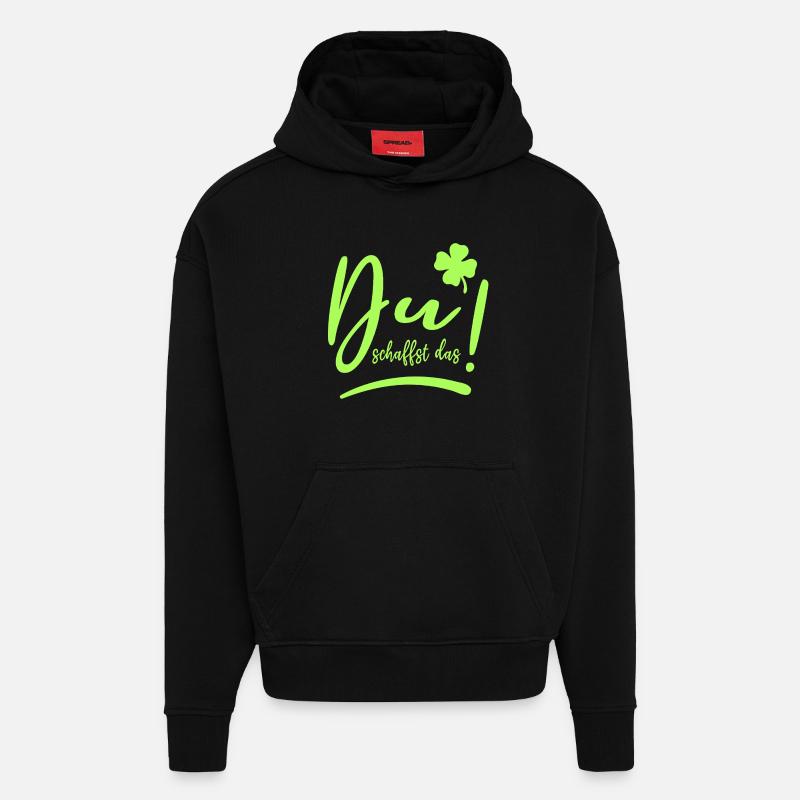 Du schaffst das! Glücksbringer Mutmacher neon - Hoodie- made by SPREAD  - SOLID BLACK