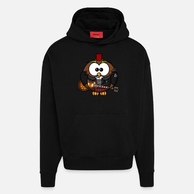 Eule als Punk mit Gitarre - Hoodie- made by SPREAD - SOLID BLACK