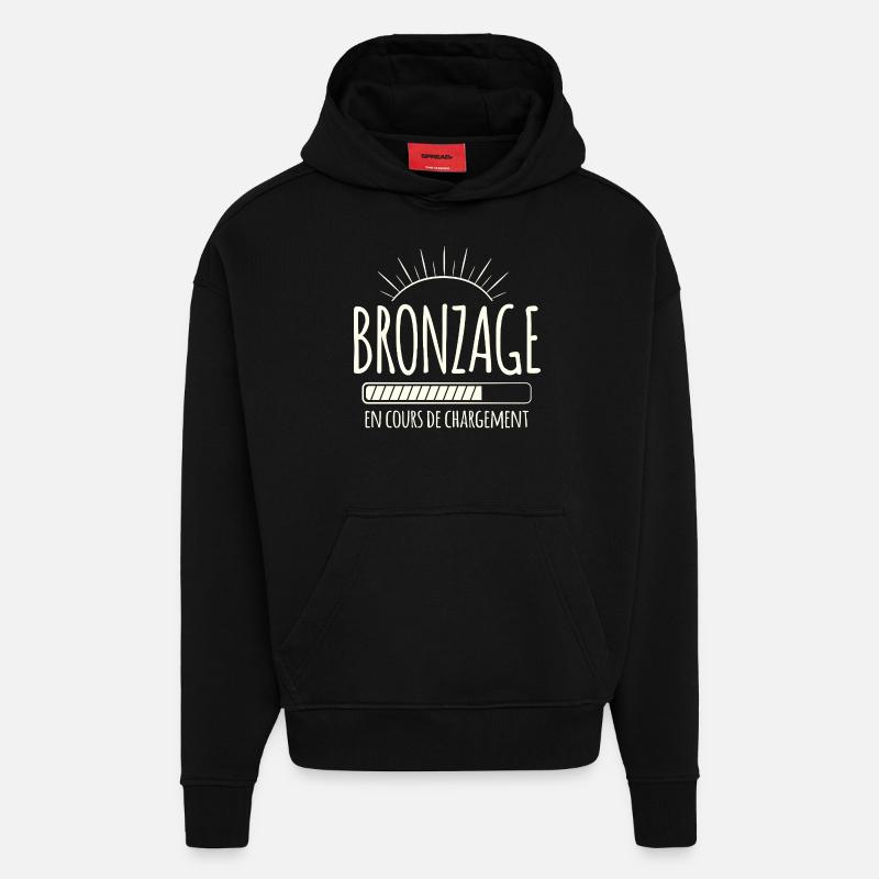 Tan Loading, Été, Vacances, Français - Sweat à capuche bio épais oversize fabriqué en UE - SOLID BLACK
