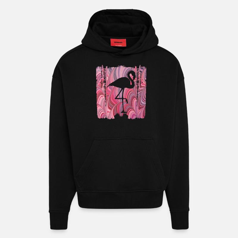 oiseau e 117 flamant rose - Sweat à capuche bio épais oversize fabriqué en UE - SOLID BLACK