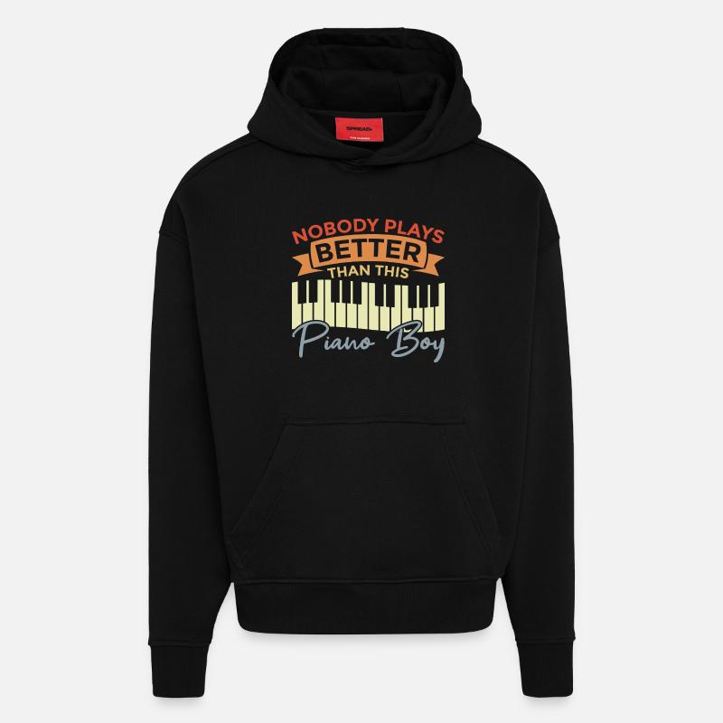 Garçon pianiste - Sweat à capuche bio épais oversize fabriqué en UE - SOLID BLACK