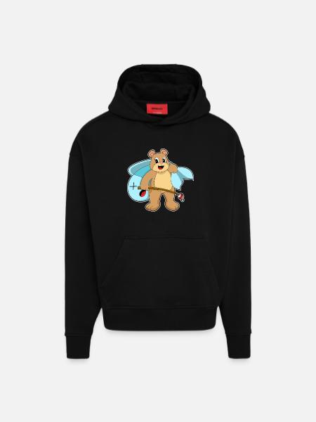 Bear Angler Fish Fishing - Hoodie- made by SPREAD - SOLID BLACK