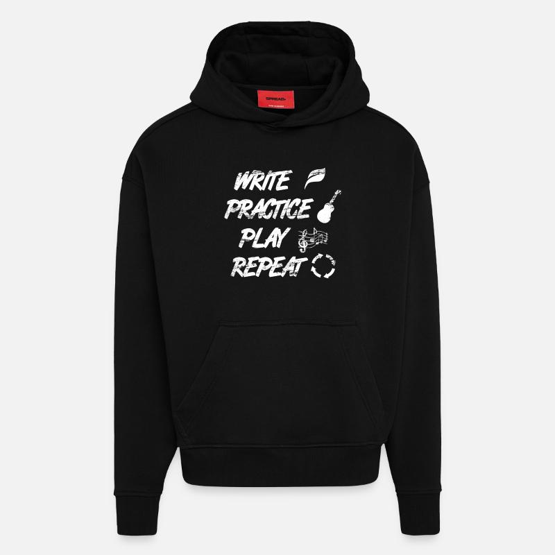 Write Practice Play Repeat - Hoodie- made by SPREAD  - SOLID BLACK