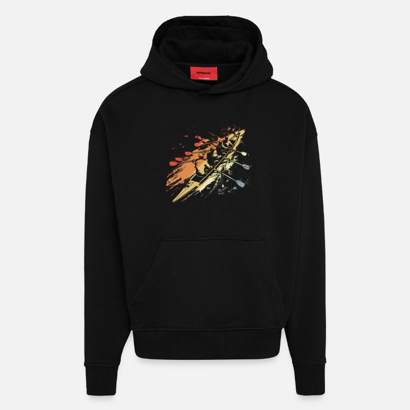 Graphique de l’équipe d’aviron rétro - Sweat à capuche bio épais oversize fabriqué en UE - SOLID BLACK