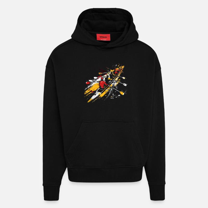 Croquis de l’équipe d’aviron - Sweat à capuche bio épais oversize fabriqué en UE - SOLID BLACK