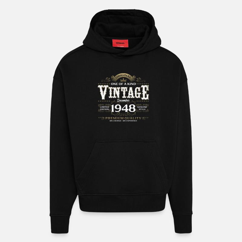 77e anniversaire Millésime décembre 1948 - Sweat à capuche bio épais oversize fabriqué en UE - SOLID BLACK