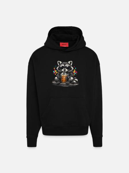 Waschbär Trinkt Eiskaffee Süß Niedlich - Hoodie- made by SPREAD  - SOLID BLACK