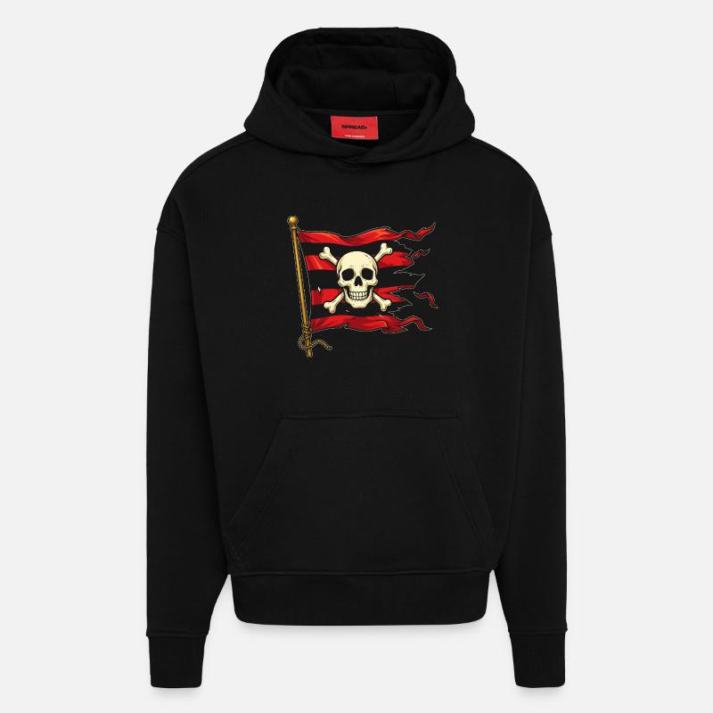 Crâne sur drapeau pirate - Sweat à capuche bio épais oversize fabriqué en UE - SOLID BLACK