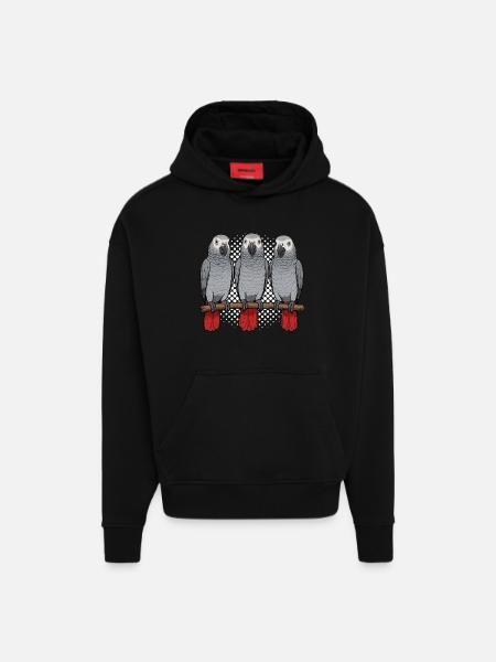 Graupapagei Papagei Papageibesitzer Papageihalter - Hoodie- made by SPREAD - SOLID BLACK