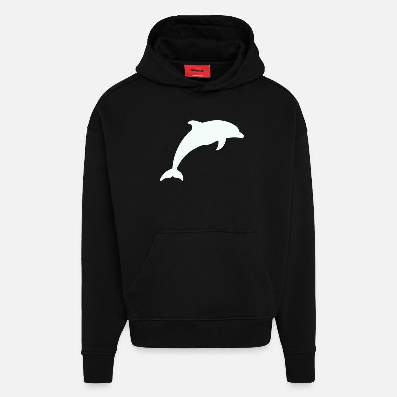 Leuchtender Delfin Silhouette - Hoodie- made by SPREAD - SOLID BLACK