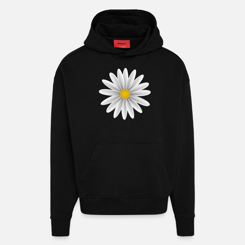 Daisy blanc vers le bas - Sweat à capuche bio épais oversize fabriqué en UE - SOLID BLACK
