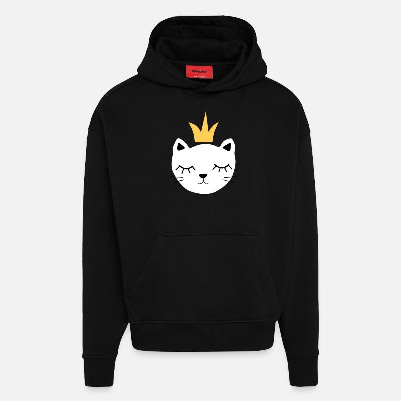 chat blanc avec couronne - Sweat à capuche bio épais oversize fabriqué en UE - SOLID BLACK