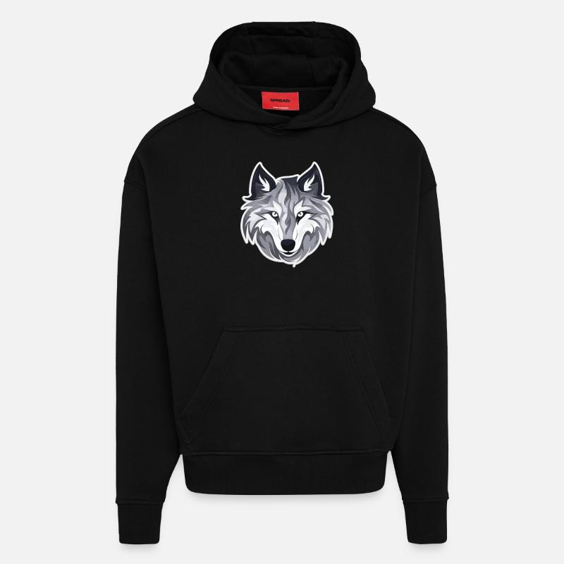 Loup - Illustration - Sweat à capuche bio épais oversize fabriqué en UE - SOLID BLACK
