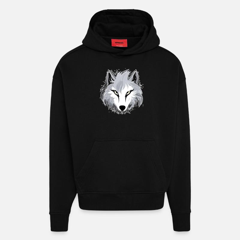 Loup - Illustration - Sweat à capuche bio épais oversize fabriqué en UE - SOLID BLACK