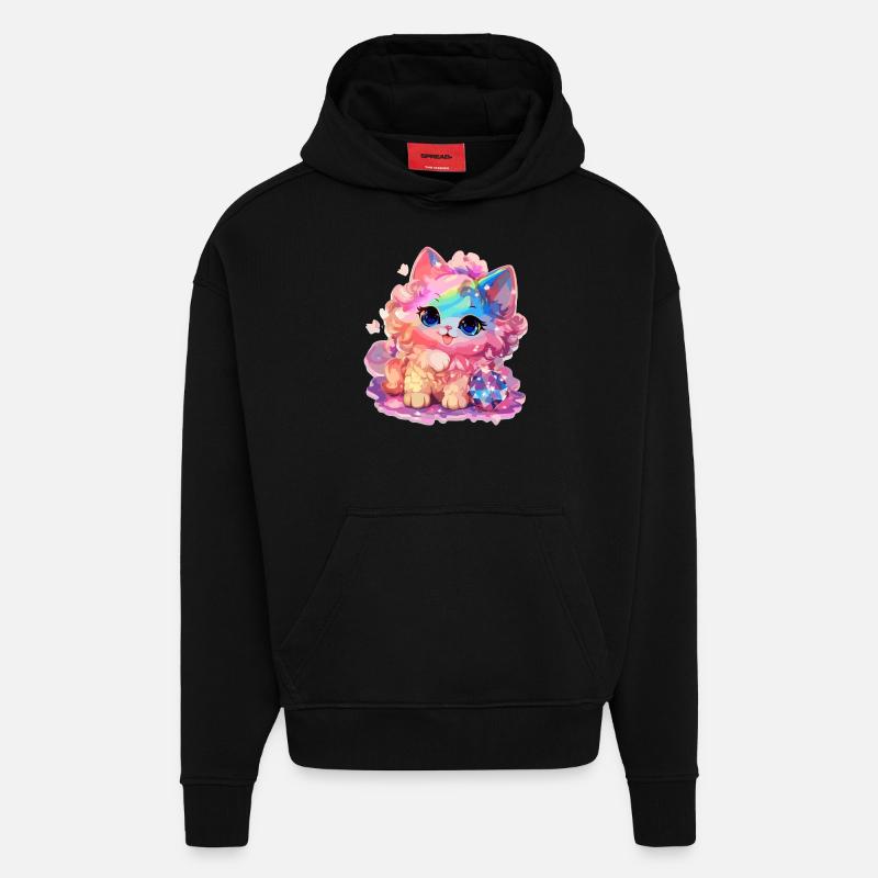 Chat - illustration - Sweat à capuche bio épais oversize fabriqué en UE - SOLID BLACK