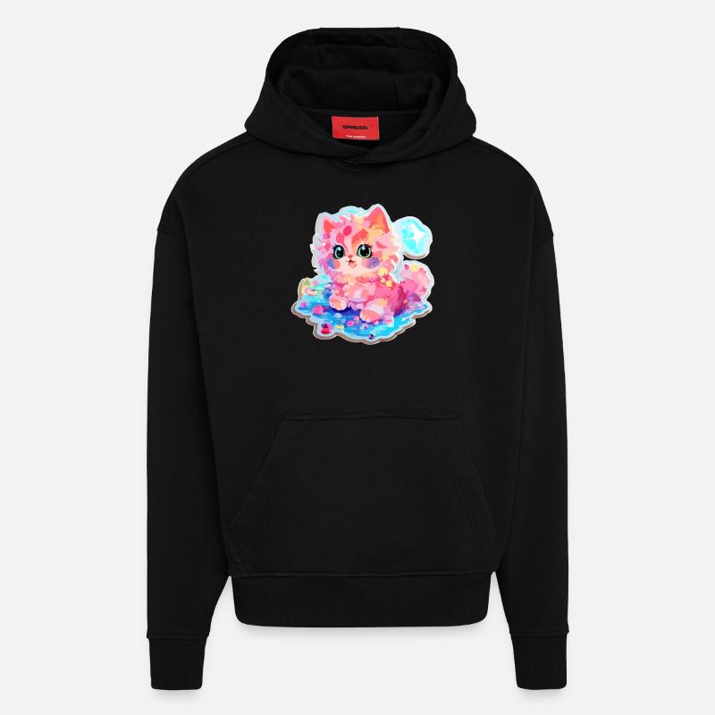Chat - illustration - Sweat à capuche bio épais oversize fabriqué en UE - SOLID BLACK