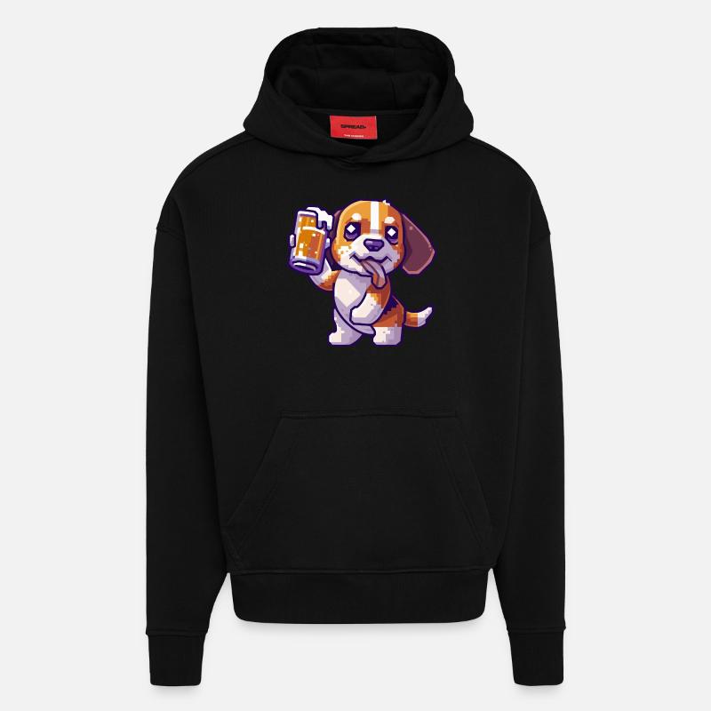 Beagle Dogs Bière Pixel - Sweat à capuche bio épais oversize fabriqué en UE - SOLID BLACK
