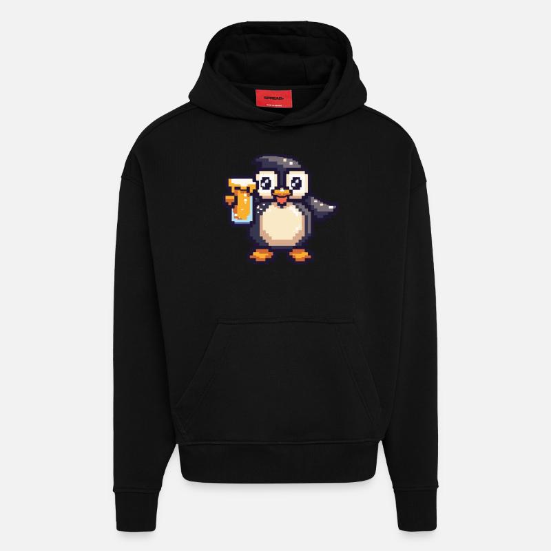 Penguin Pixel Beer - Hoodie- made by SPREAD  - SOLID BLACK
