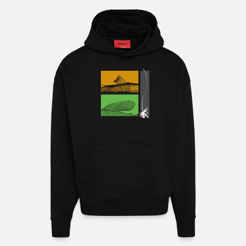 Modèle 26 - truites et ombres - Sweat à capuche bio épais oversize fabriqué en UE - SOLID BLACK