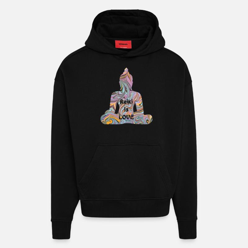 reiki avec bouddha e 14 - Sweat à capuche bio épais oversize fabriqué en UE - SOLID BLACK