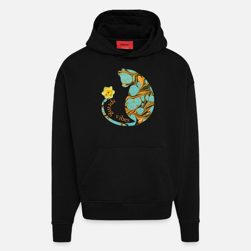 katze mit blume e 204 - Hoodie- made by SPREAD  - SOLID BLACK