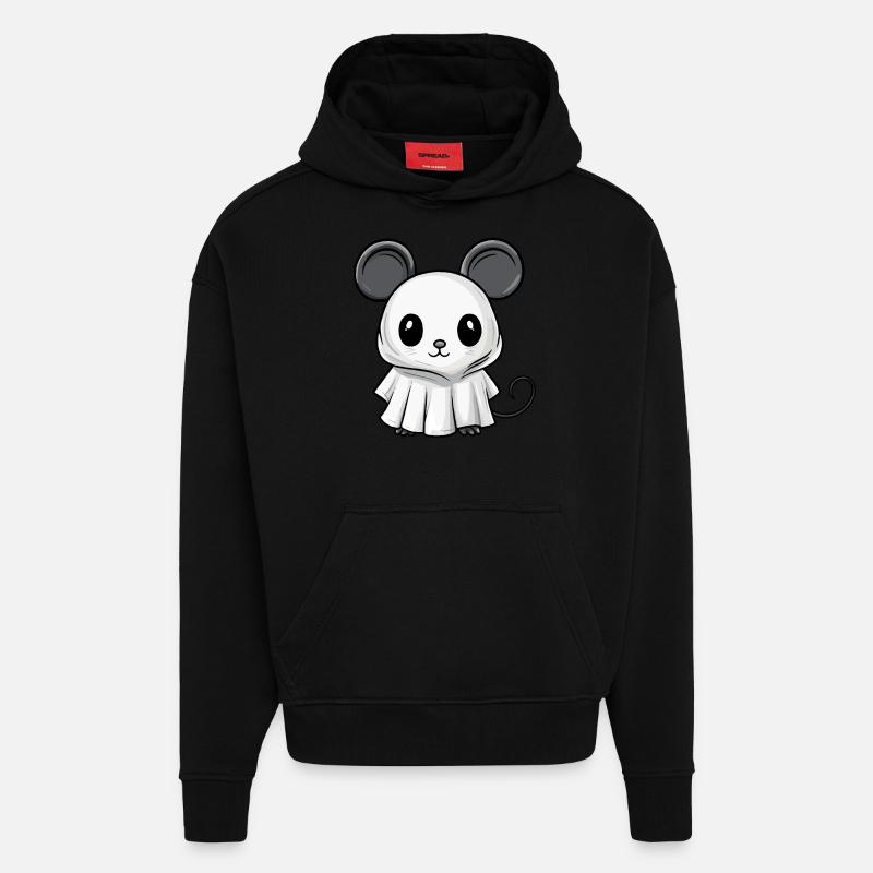 Mouse Halloween Comic Ghost - Hoodie- made by SPREAD  - SOLID BLACK