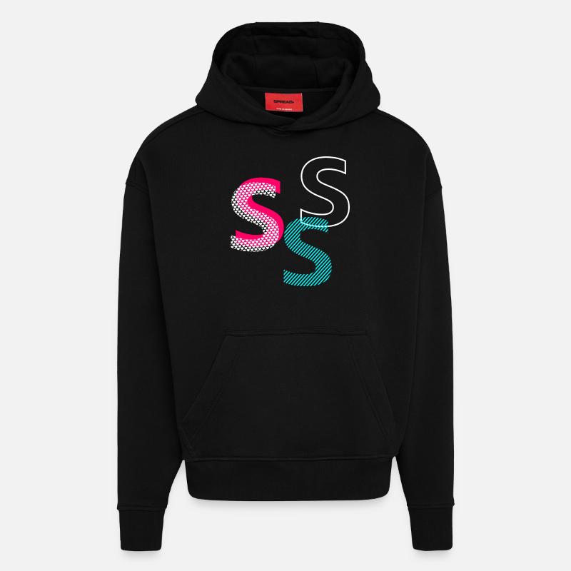 S Initiale - Sweat à capuche bio épais oversize fabriqué en UE - SOLID BLACK