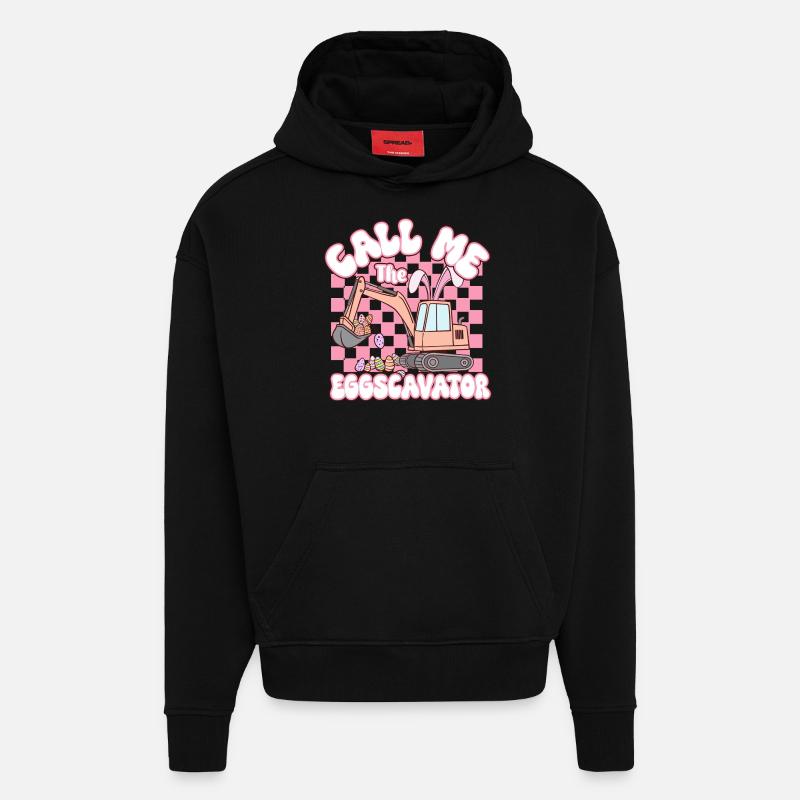 Appelez-moi l’Eggscavator Pâques - Sweat à capuche bio épais oversize fabriqué en UE - SOLID BLACK