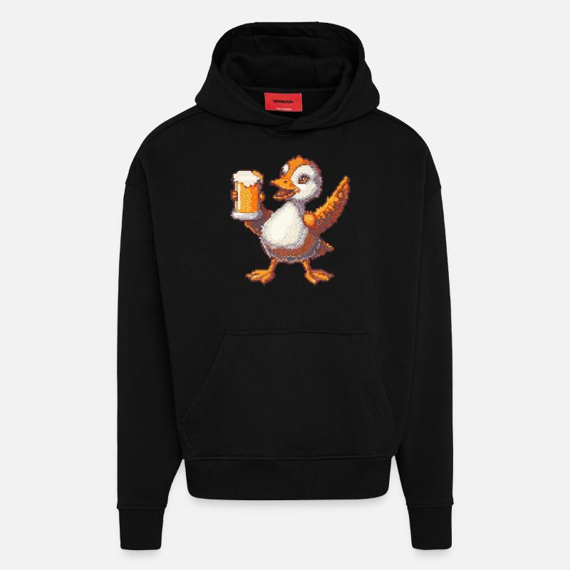 Bière Goose Pixel - Sweat à capuche bio épais oversize fabriqué en UE - SOLID BLACK