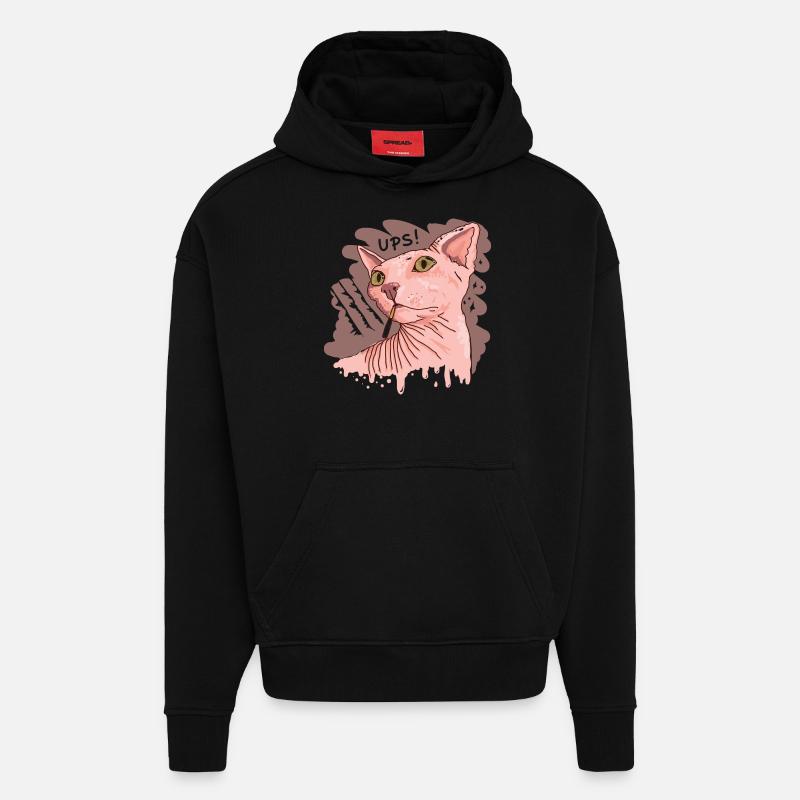chat sphynx avec cigarette - Sweat à capuche bio épais oversize fabriqué en UE - SOLID BLACK