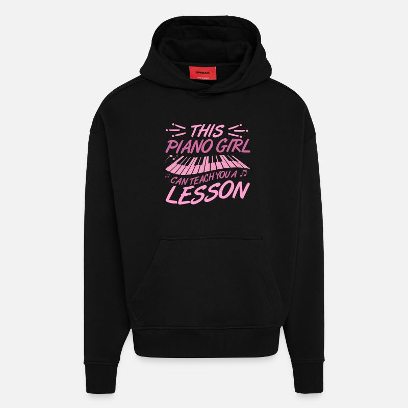 Fille au piano - Sweat à capuche bio épais oversize fabriqué en UE - SOLID BLACK