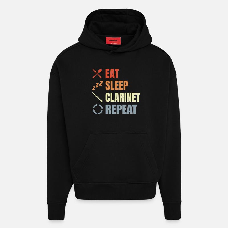 Manger Sommeil Clarinette Répéter - Sweat à capuche bio épais oversize fabriqué en UE - SOLID BLACK