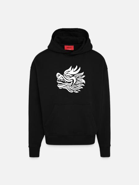 Chinese Dragon Head (White) - Hoodie- made by SPREAD  - SOLID BLACK