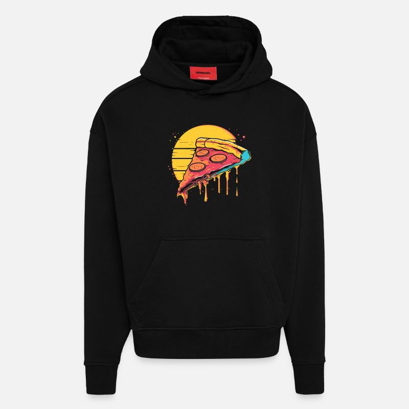 Illustration de tranche de pizza - Sweat à capuche bio épais oversize fabriqué en UE - SOLID BLACK