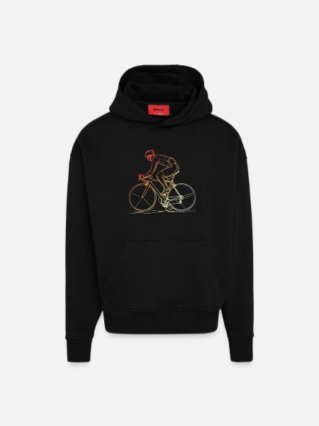 Radfahrer Line Art Retro - Hoodie- made by SPREAD - SOLID BLACK