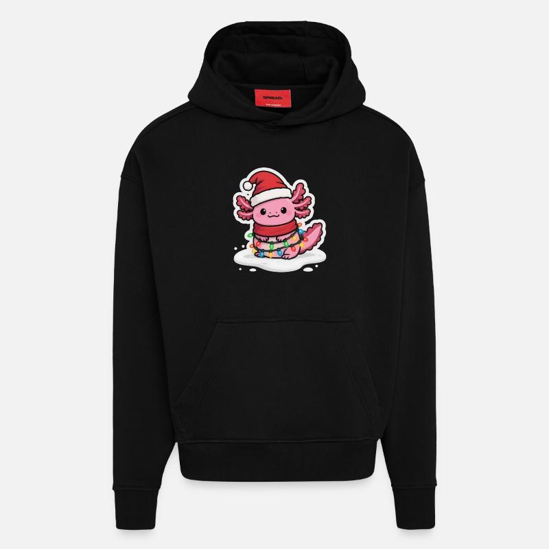 Noël Axolotl drôle - Sweat à capuche bio épais oversize fabriqué en UE - SOLID BLACK