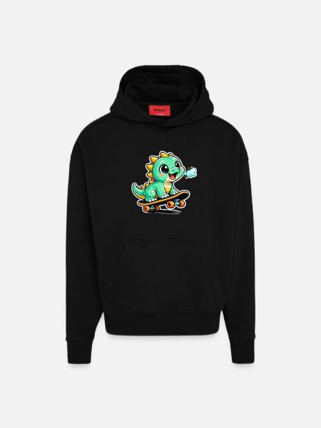 Grüner Dino Skateboardheld - Hoodie- made by SPREAD - SOLID BLACK
