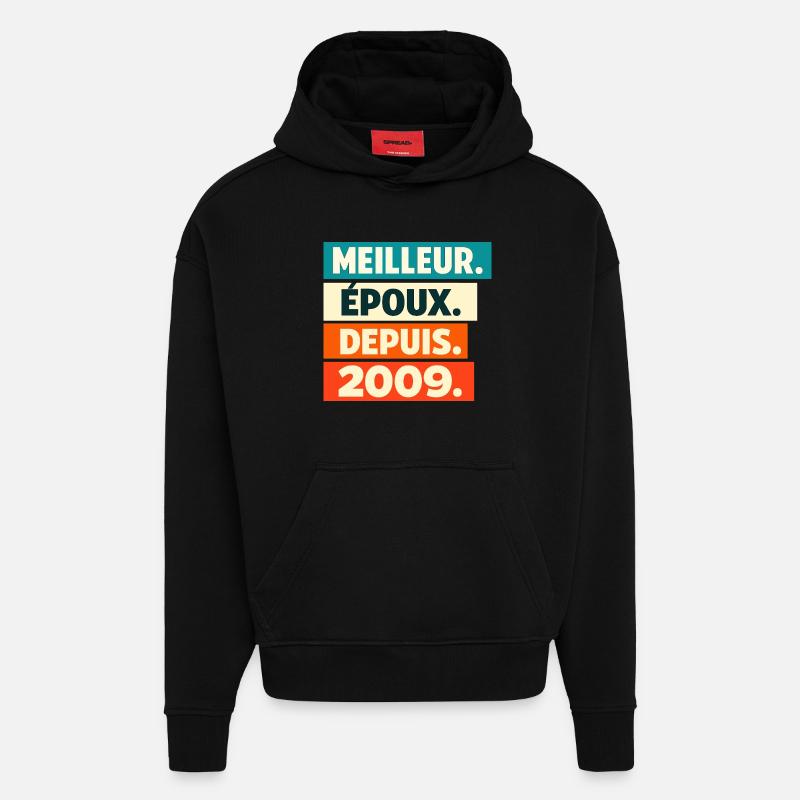Meilleur Époux Depuis 2009 Anniversaire - Sweat à capuche bio épais oversize fabriqué en UE - SOLID BLACK